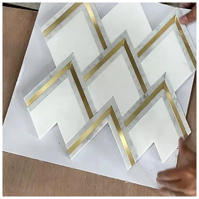 Ogee White Gold Marble Mosaic Tiles